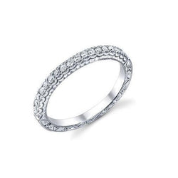 1.14 Ct Round Antique Style Lab Grown Diamond Wedding Band 14K White Gold