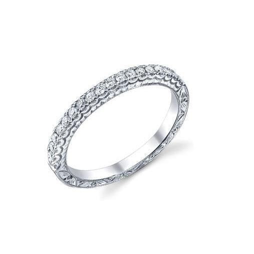 1.14 Ct Round Antique Style Lab Grown Diamond Wedding Band 14K White Gold