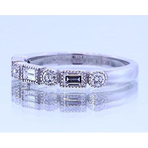 1.20 Carats Round & Baguettes Real Diamond Anniversary Band White Gold 