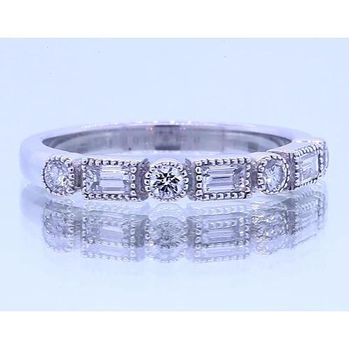 1.20 Carats Round & Baguettes Real Diamond Anniversary Band White Gold 14K