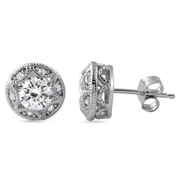 1.20 Carats Women Real Diamond Stud Earrings White Gold 14K