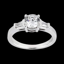 1.20 Ct. Real Diamonds Three Stone Wedding Ring Round & Baguette Cut