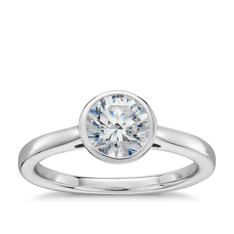 1.20 Ct Round Bezel Set Real Diamond Wedding Solitaire Ring White Gold 14K