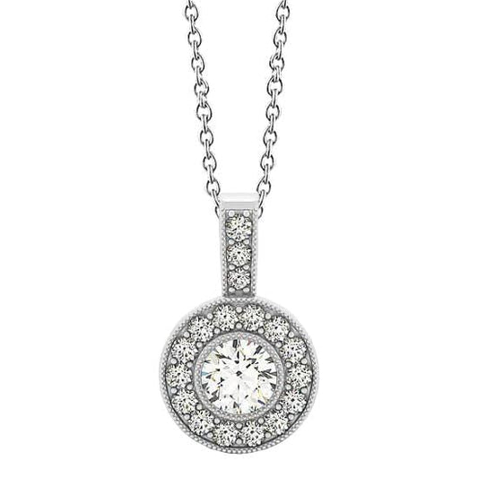 1.25 CT. Round Real Diamond Milgrain Pendant Necklace Without Chain WG 14K