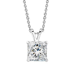 1.25 Carats Princess Cut Real Diamond Necklace Pendant White Gold 14K