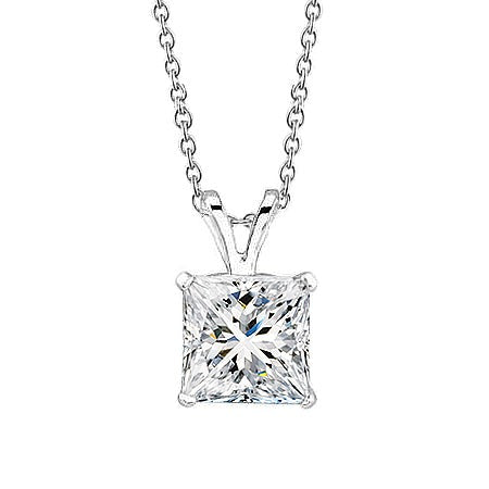1.25 Carats Princess Cut Real Diamond Necklace Pendant White Gold 14K - Pendant-harrychadent.ca