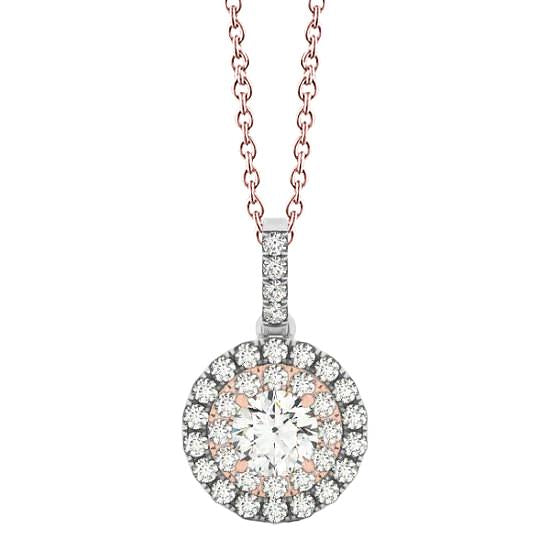 1.25 Carats Round Real Diamond Two Tone Gold 14K Pendant Necklace