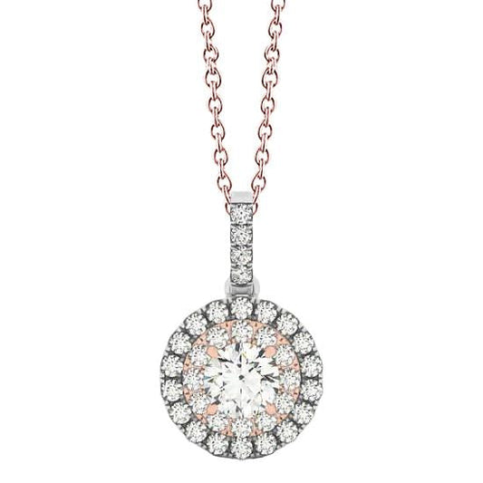 1.25 Carats Round Real Diamond Two Tone Gold 14K Pendant Necklace