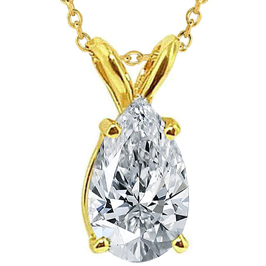 1.25 Ct. Pear Cut Real Diamond Pendant Necklace Gold Yellow