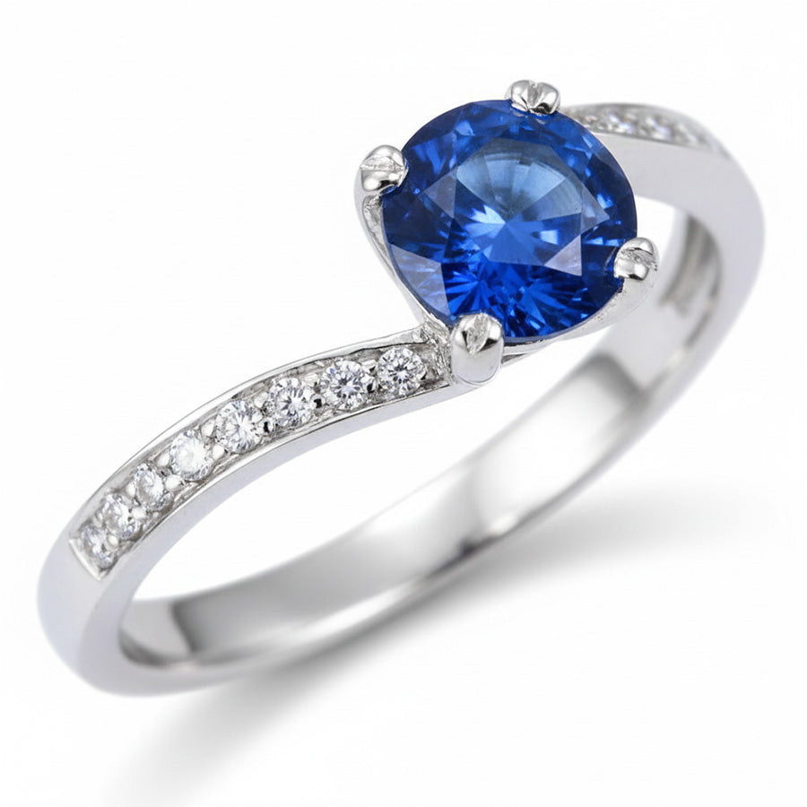 1.25 Ct Round Cut Ceylon Blue Sapphire Natural Earth Mined Diamond ( Not Lab Grown )  Ring