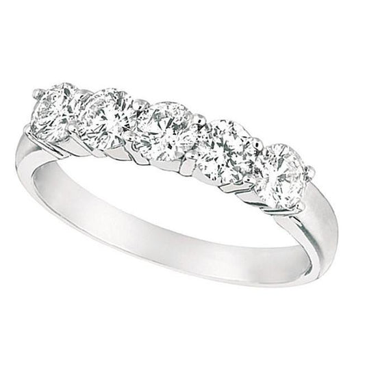 1.25 Carats Five Stone Lab Grown Diamonds Engagement Ring White Gold 14K