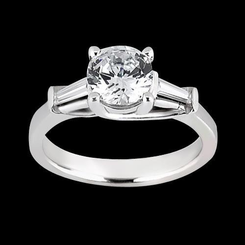 1.27 Carats Round & Baguette Real Diamond Three Stone Ring White Gold