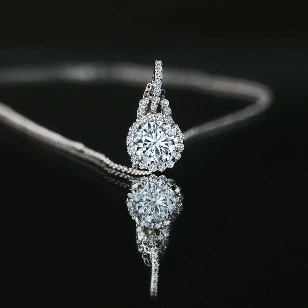 1.27 Ct Round Halo Natural Diamond Necklace Pendant 14K White Gold