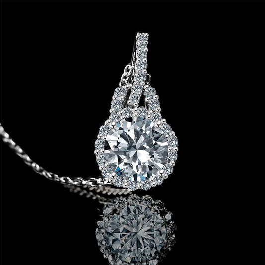 1.27 Ct Round Halo Natural Diamond Necklace Pendant 14K White Gold