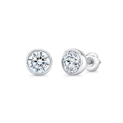 1.30 Carats Round Natural Diamond Stud Earring Bezel Set White Gold 14K
