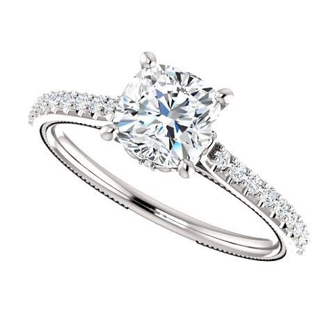 1.30 Ct Real Cushion Diamond Engagement Ring With Accents