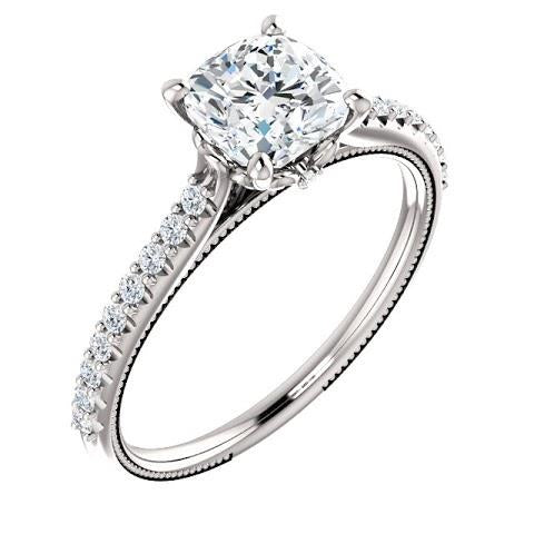 1.30 Ct Real Cushion Diamond Engagement Ring With Accents