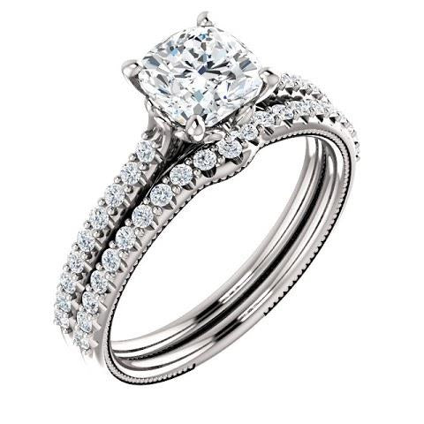 1.30 Ct Real Cushion Diamond Engagement Ring With Accents