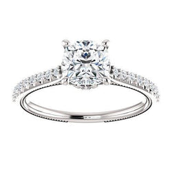 1.30 Ct Real Cushion Diamond Engagement Ring With Accents