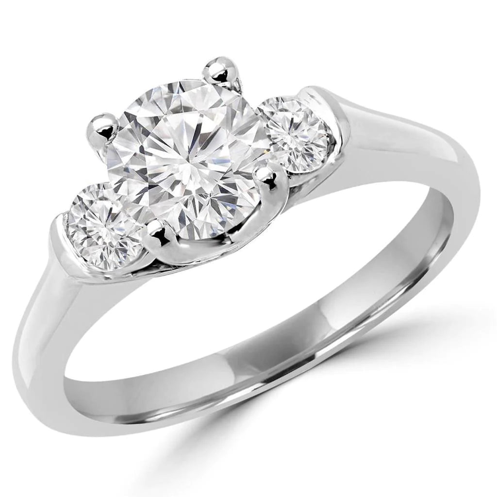 1.30 Ct Round Cut Real Diamond Three Stone Wedding Ring White Gold