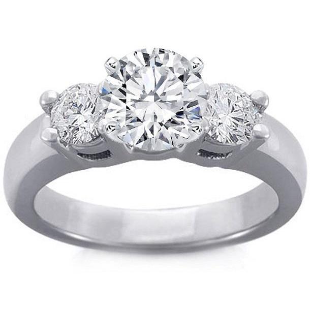 1.30 Ct Round Three Stone Genuine Diamond Engagement Ring 14K White Gold
