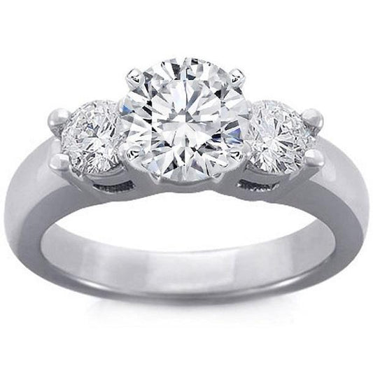 1.30 Ct Round Three Stone Genuine Diamond Engagement Ring 14K White Gold