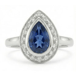 1.31 Ct Ceylon Sapphire Pear Natural Earth Mined Diamond ( Not Lab Grown ) s Wedding Ring