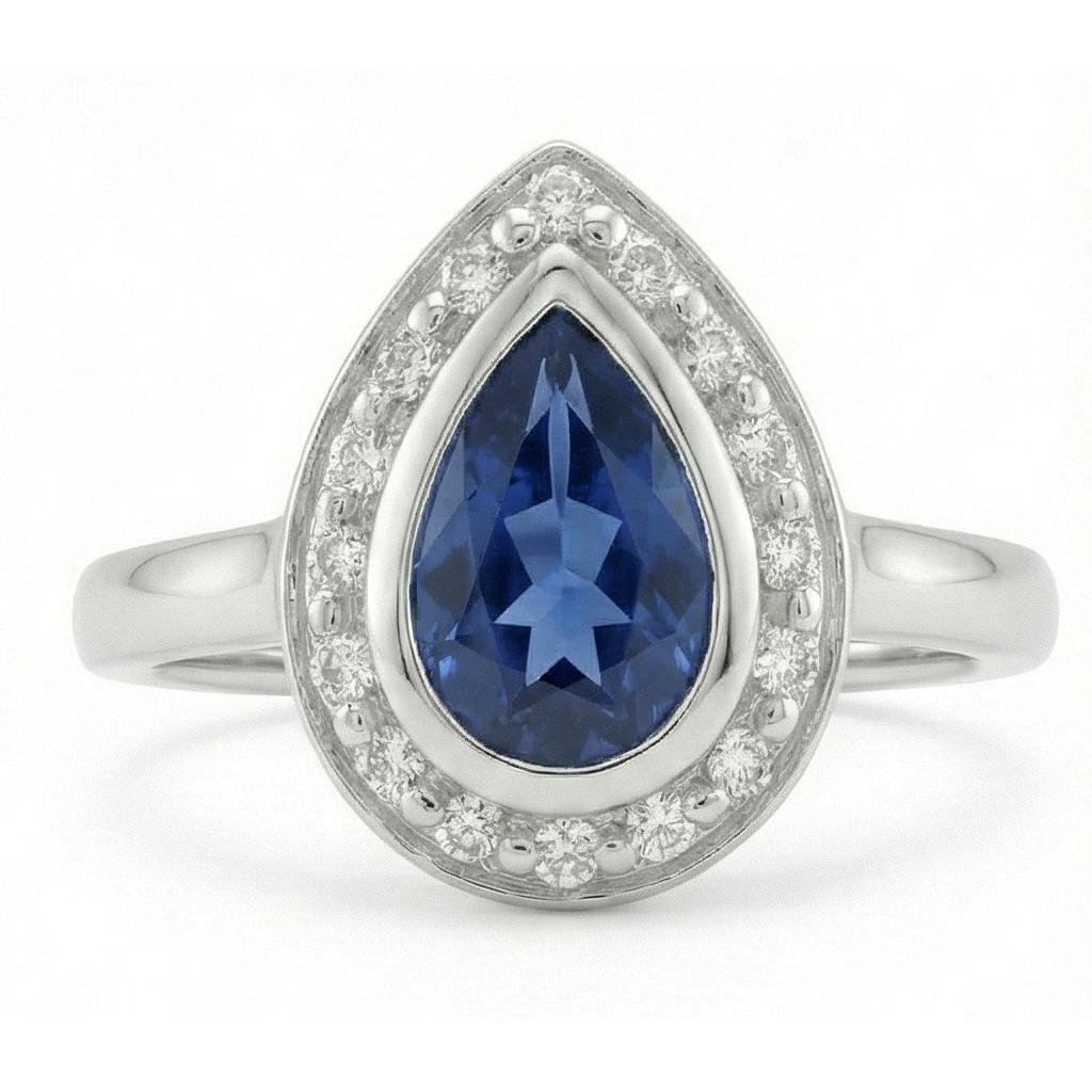 1.31 Ct Ceylon Sapphire Pear Natural Earth Mined Diamond ( Not Lab Grown ) s Wedding Ring