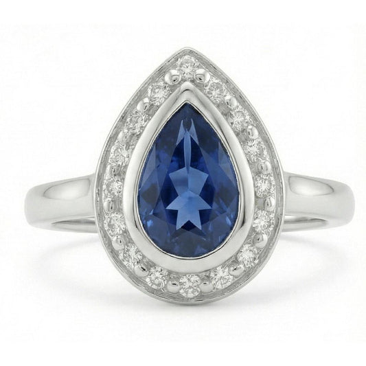 1.31 Ct Ceylon Sapphire Pear Natural Earth Mined Diamond ( Not Lab Grown ) s Wedding Ring