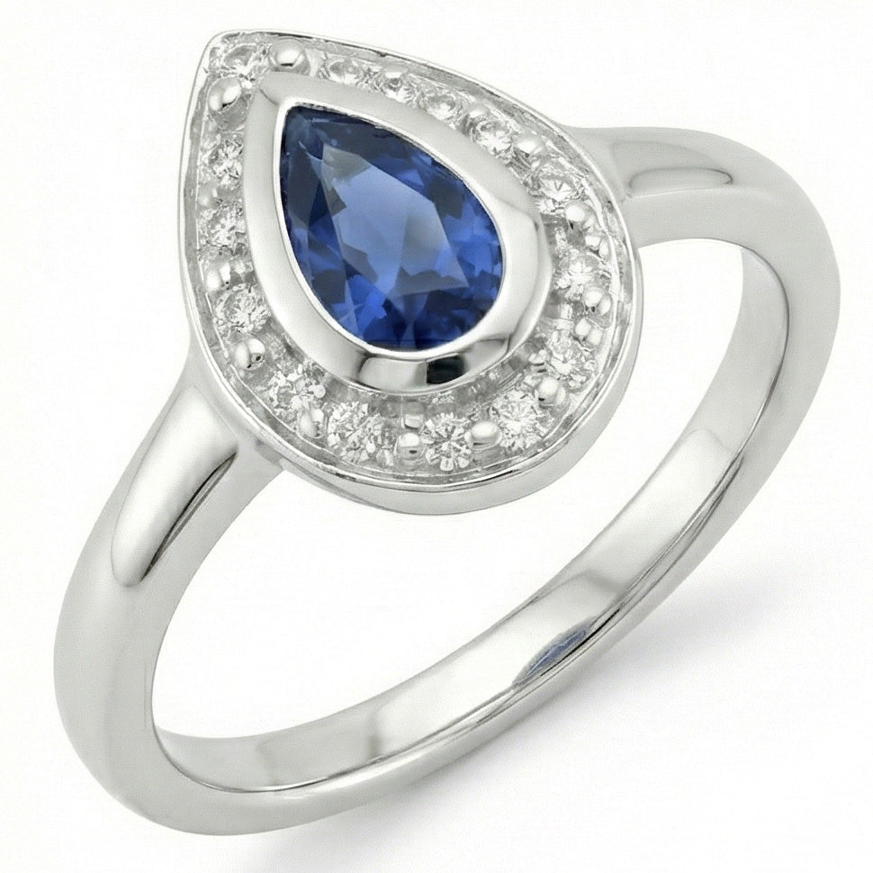 1.31 Ct Ceylon Sapphire Pear Natural Earth Mined Diamond ( Not Lab Grown ) s Wedding Ring