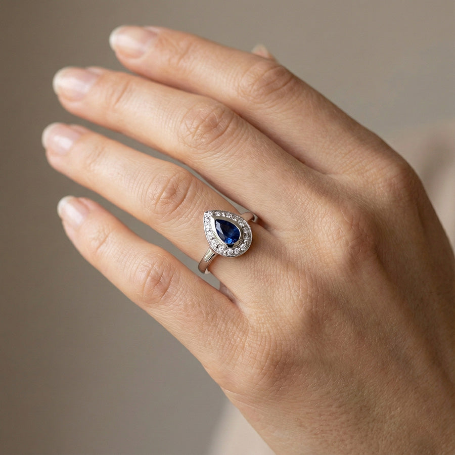 1.31 Ct Ceylon Sapphire Pear Natural Earth Mined Diamond ( Not Lab Grown ) s Wedding Ring