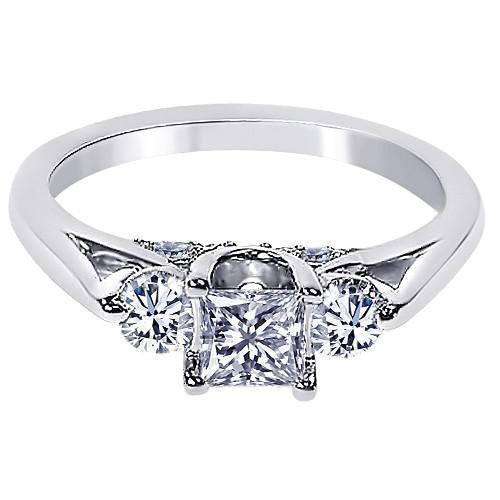 1.35 Carats Real Diamond 3 Stone Style Engagement Ring White Gold 14K
