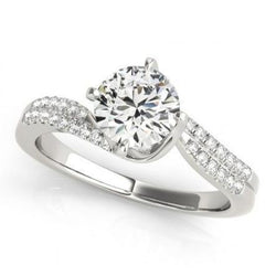 1.35 Carats Round Natural Diamond Solitaire Ring With Accents Twisted Shank