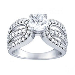 1.35 Carats Round Real Diamond Vintage Style Engagement Ring White Gold