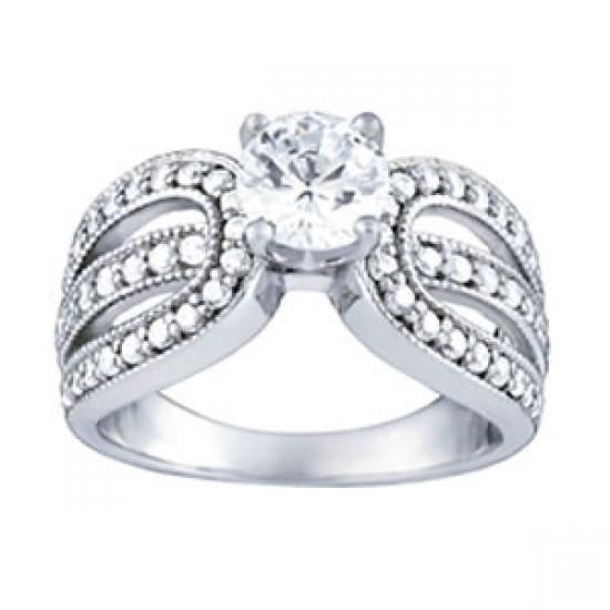 1.35 Carats Round Real Diamond Vintage Style Engagement Ring White Gold - Solitaire Ring with Accents-harrychadent.ca