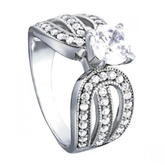1.35 Carats Round Real Diamond Vintage Style Engagement Ring White Gold - Solitaire Ring with Accents-harrychadent.ca