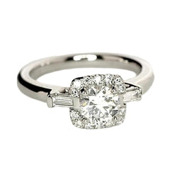 1.35 Carats Three Stone Real Diamonds Engagement Ring White Gold 14K