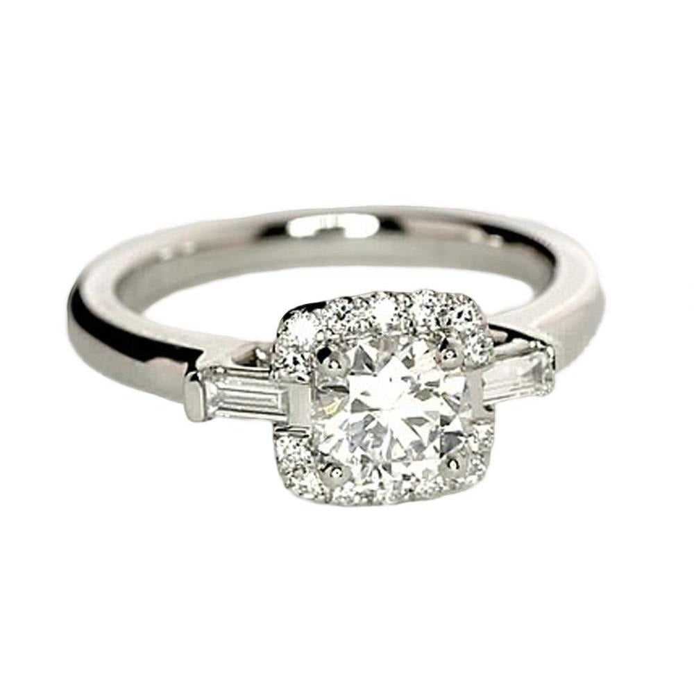 1.35 Carats Three Stone Real Diamonds Engagement Ring White Gold 14K - Three Stone Ring-harrychadent.ca