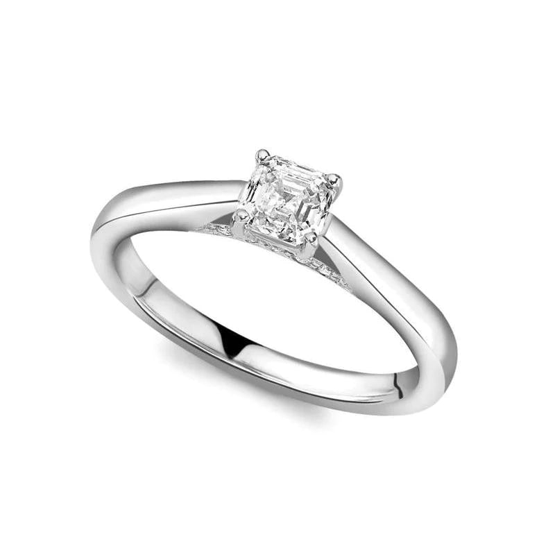 1.35 Ct Asscher & Round Cut Natural Diamond Engagement Ring