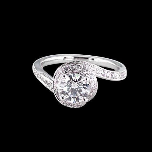 1.38 Carats Natural Round Diamond Antique Style Wedding Ring White Gold 14K