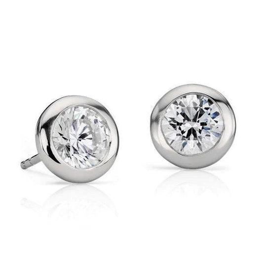 1.3 Ct Bezel Set Solitaire Round Natural Diamond Stud Earring 14K White Gold