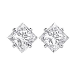 1.3 Ct Princess Cut Solitaire Real Diamond Stud Earring 14K White Gold