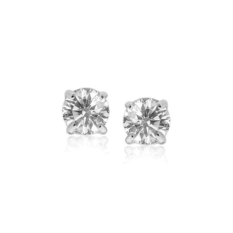 1.3 Ct Prong Set Solitaire Round Natural Diamond Stud Earring 14K White Gold