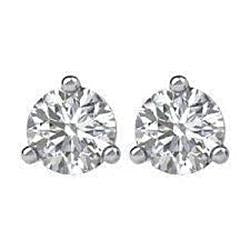 1.3 Ct Three Prong Set Round Natural Earth Mined Diamond Stud Earring 14K White Gold