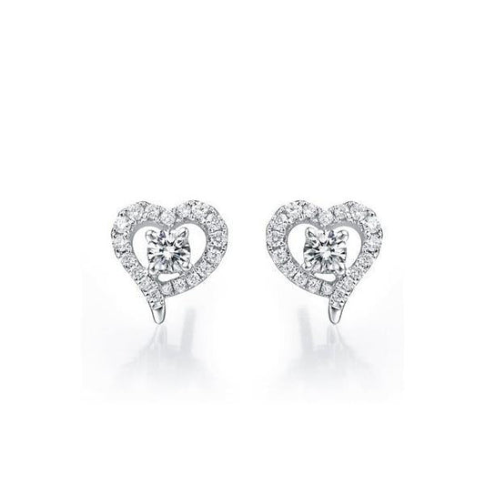 1.40 Carats Genuine Diamond Heart Shape Halo Stud Earring 14K White Gold