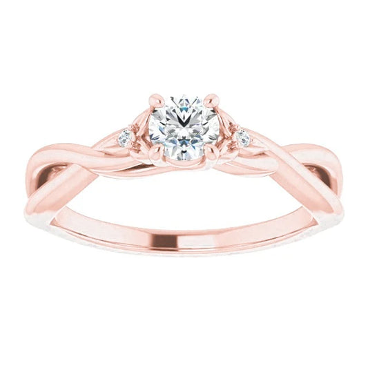 1.40 Carats Ring Three Stone Natural Diamond Rose Gold 14K Twisted Shank New