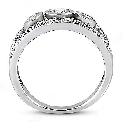 1.46 Carat 3 Stone Real Diamond Engagement Ring With Accents White Gold