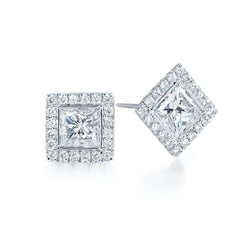 1.4 Ct Princess Cut Real Natural Earth Mined Diamond Halo Stud Earrings