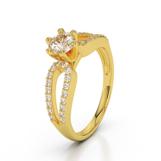 1.4 Ct Real Diamond Wedding Ring 14K Yellow Gold  Six Prong Set