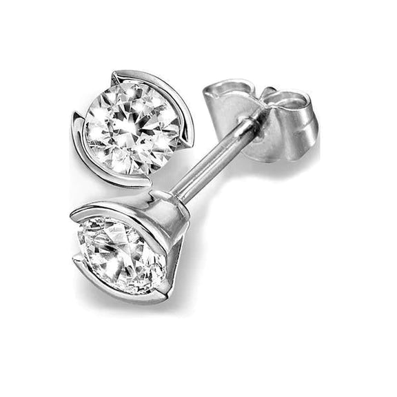 1.4 Ct Round Cut Bezel Set Solitaire Genuine Diamond Stud Earring